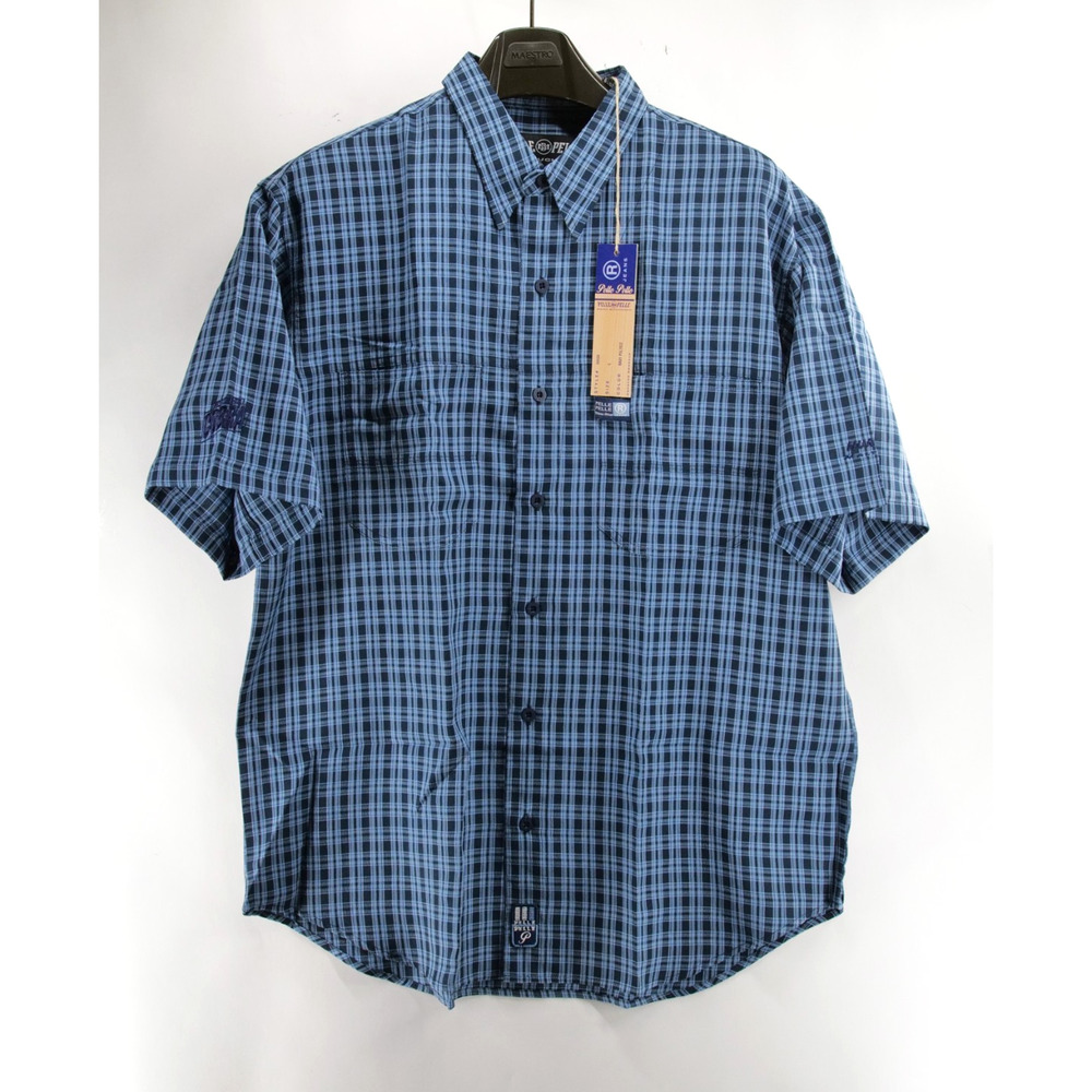 NWT VTG Y2K Pelle Pelle Marc Buchanan Men L Blue Plaid Button Up Short Sleeve